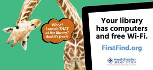 Giraffe telling you that the library has computers and free wifi